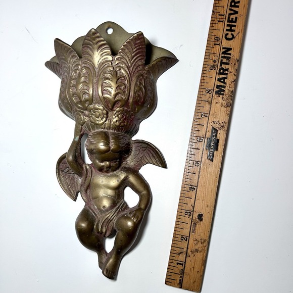 Vintage Brass Cherub Angel Wall Pocket Planter - Picture 3 of 5